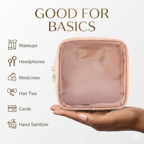 Aveniee Small Clear Makeup Bag, Mini Makeup Bag for Purse Organizer, Cosmetic Bag Travel Zipper Pouch for Women, Cute Car Accessories for Skincare Lipstick Essentials-Sand - color: Sand
