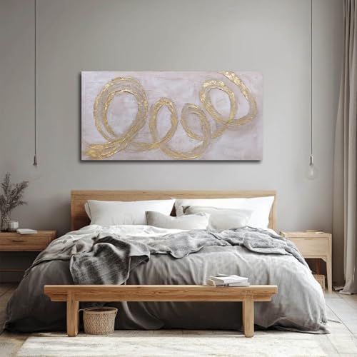 Ocevarin Abstract Wall Art Gold Line Art Prints Modern Minimalist Wall Decor for Living Room Neutral Posters for Dining Room Bedroom 24"x 48" - color: Golden Circle, size: 48"L x 24"W