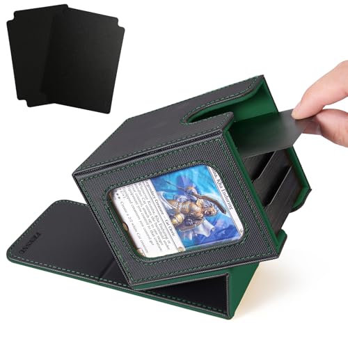Venssu MTG Deck Box with Commander Display Window (Black&Green, 1 window) - color: Black and Green