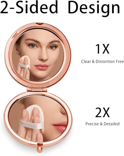 Compact Mirror for Purse, Metal Round Shell, Double-Sided 1X/2X Magnifying, Portable Travel Makeup Mirror, Mini Pocket Mirror, Rose Gold, 4 Packs - color: Rose Gold