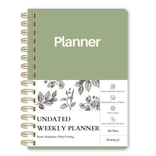 Undated Weekly Planner, A5, Dashboard Layout, Sage Green - color: Green, size: 5.8" x 8.3" (A5)