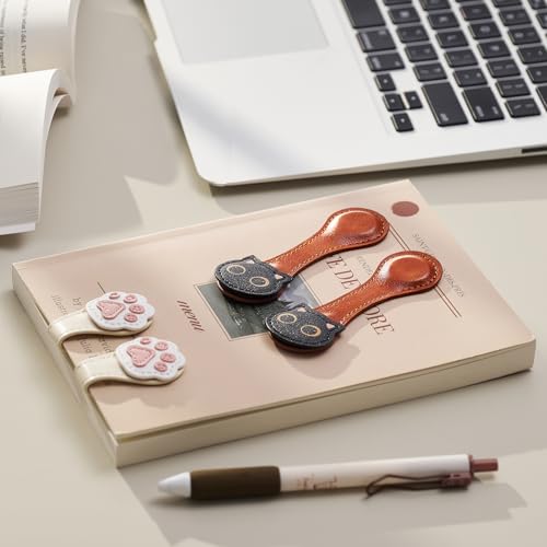 Ovesmusl 2Pcs PU Leather Cat Magnetic Bookmarks with Pen Holder - style: Cat (Brown+Brown)