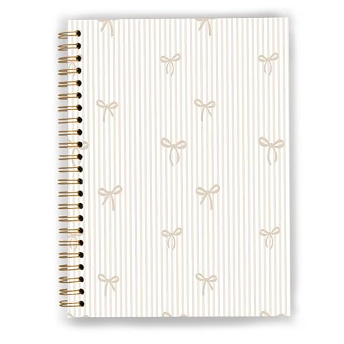 GDJIEGBC Girly Coquette Beige Bow Striped Notebook 5.5x8.3in - color: Color-E