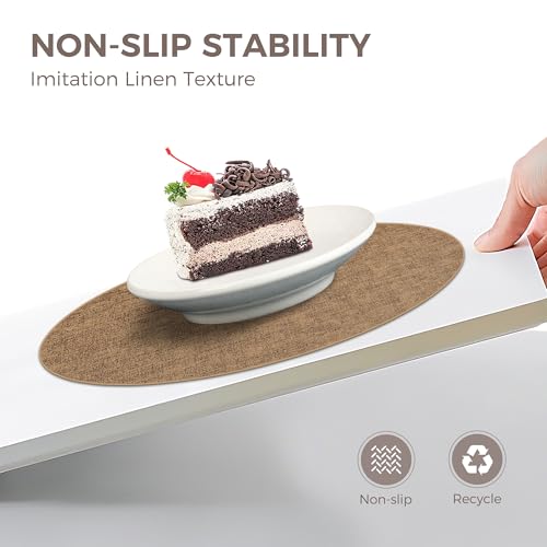 13" Round Placemats Set of 6, Reversible Faux Leather Wipeable Table Mats - color: Light Brown