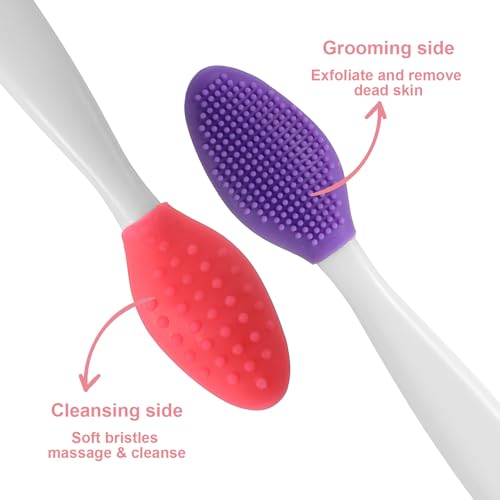 10 Pcs Lip Scrub Brush, 3-in-1 Silicone Lip Brush Dual-ended Lips Scrubber Exfoliator Mask Applicator Facial Cleansing Brushes for Dark Lips Makeup Skincare Removal