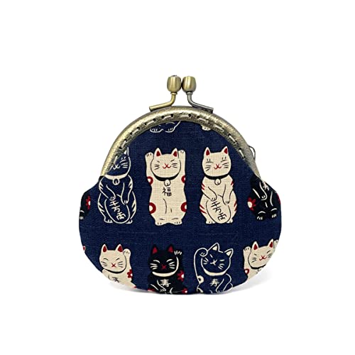 Wrapables Stylish Decorative Coin Purse, Clasp Wallet, Navy Fortune Cat - color: Navy Fortune Cat