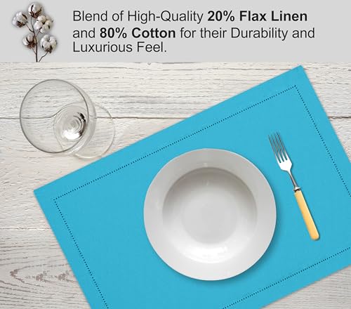 Ruvanti Placemats Set of 6, Linen Cotton Blend Place Mats, 13x19 – Blue - color: Blue