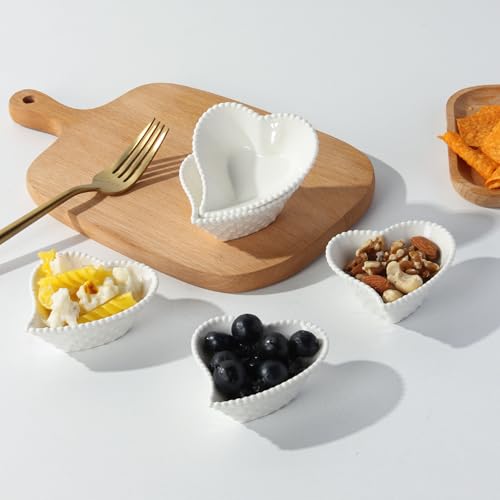 UIBFCWN 6 Pack 1.7 Oz Ceramic Soy Sauce Dish, White Dipping Sauce Bowls, Heart Shape Dipping Bowls for Ketchup, Vinegar, Sushi, BBQ and Party Dinner, Condiment Server - size: 1.7 oz Heart-6 Pack