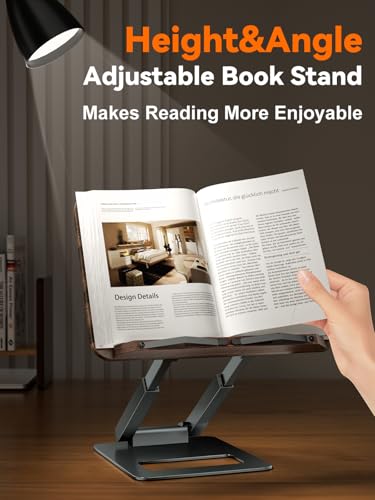 Tounee Book Stand, Telescopic Book Holder Stand, Adjustable Height Pull Out Design Ergonomic Cookbook Stand with Elastic Page Clips Fits All Books (Gray) - color: Gray