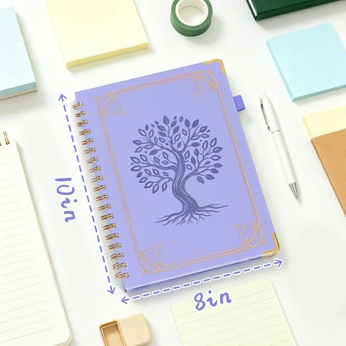 Hardcover Spiral Notebook Journal with Removable Dividers Tabs, 5 Subject Notebooks for Work School, 300 pages 8"x10" B5 leather Journal College Ruled, Cute Journal for women, Purple - color: Purple