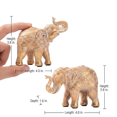 Small Elephant Statues Gold Home Decor Elephant Figurines with Trunk Up - color: Gold