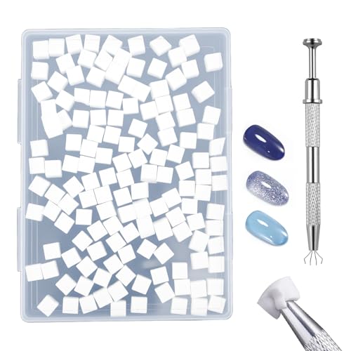 Soft Nail Sponges 150 PCS and 1 Grabbing Pen, Nail Art sponges - color: White-150Pcs
