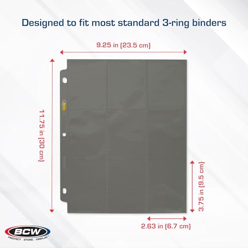 BCW Double-Sided 9-Pocket Pages Holder - 10 Gray Pages | Trading Card Binder Sheets | Secure Side Loading | Ideal Card Storage and Display Solution - color: Gray