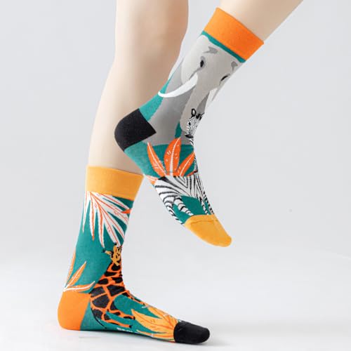 2 Pairs Cartoon Animal Crew Socks Fun Cotton Mid Calf Socks for Women - color: Wild Animal