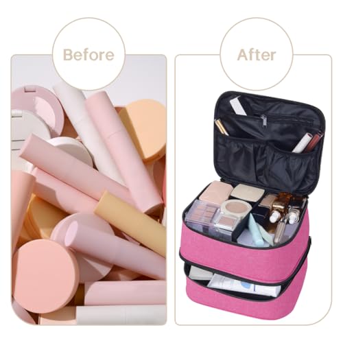Double Layer Makeup Bag with Adjustable Dividers, Wine - color: Wine