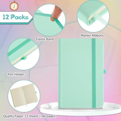 Laumoi 12 Pieces Small Notebooks A6 Pocket Journals 3.5 x 5.5 Inch Small Leather Notebook Mini Ruled Lined Journal with Elastic Band Pen Holder Page Marker Ribbons (Macaron Colors) - color: Macaron Colors