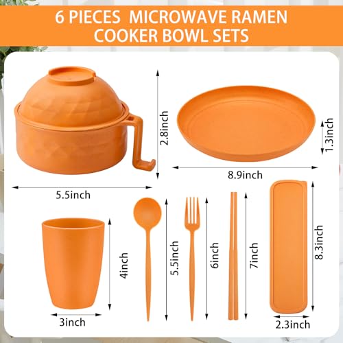 6 Pcs Microwave Ramen Cooker Set 40oz Bowl, Orange - color: Orange