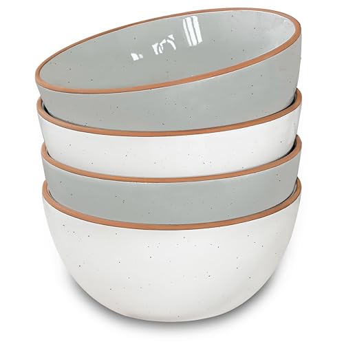 Mora Ceramic Bowls For Kitchen, 28oz - Bowl Set of 4 - For Cereal, Salad, Pasta, Soup, Dessert, Serving etc - Dishwasher, Microwave, and Oven Safe - For Breakfast, Lunch and Dinner - Vanilla & Grey - color: Vanilla & Earl Grey