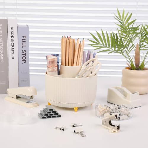 SKYDUE Desk Organizer Set with 360° Rotating Pen Holder - color: Beige