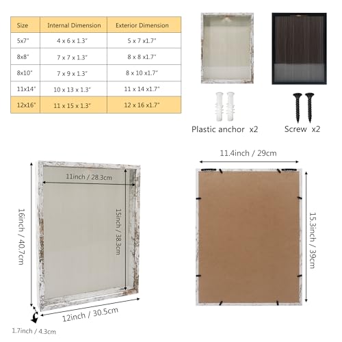 GraduationMall 12x16 Top Loading Shadow Box Frame with HD Glass,Wood Display Case with Slot,1.25 inches Interior Depth,Ideal for Wine Bottle Caps,Tickets,Shells,Stamps and More,White - color: Rustic White, size: 12x16