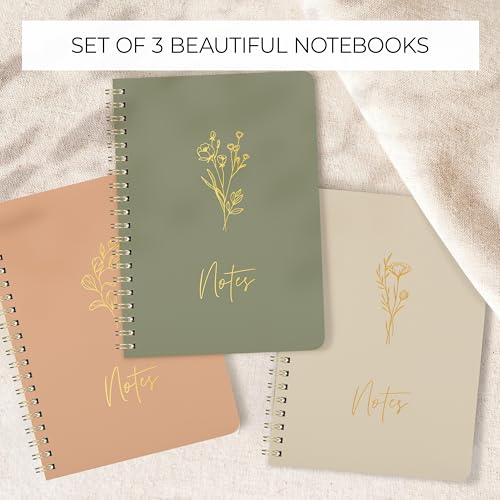Aesthetic Spiral Notebook Set of 3 For Women - Cute College Ruled 7x5 - color: sage-pink-beige, size: Everyday 5x7