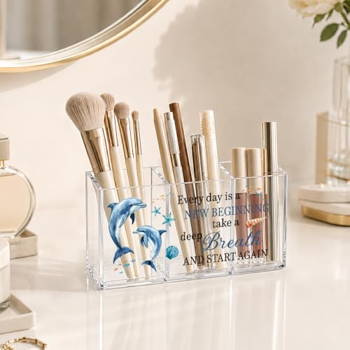 Every Day Is a New Beginning Dolphin Acrylic Pen Cup 3 Compartments - color: Transparent047