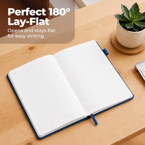 A5 Lined Leather Bound Writing Journal Blue Notebook 300 Pages 5.8x8.3" - color: Blue, size: A5 300 Pages