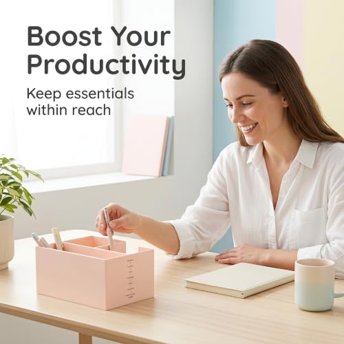 Jekelife Desk Organizer,Desk Storage Caddy, Pen Holder for Office Stationery,Vanity Small Items,Multi Compartment Desktop Organizer,Pink - color: Pink, size: A