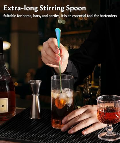 Long Handle Iced Tea Spoons, 18/10 Stainless Steel Cocktail Stirring Spoons with Thickened Ergonomic Handle, Tall Coffee & Latte Stirrers, Dessert Spoon Set, Dishwasher Safe - color: iridescence 7.5 IN, size: pointed