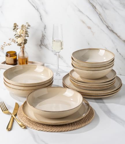 AmorArc 8.5’’ Ceramic Pasta Bowls Set of 6, 36oz Large Stoneware Bowls Set - color: Otameal, size: Set of 6