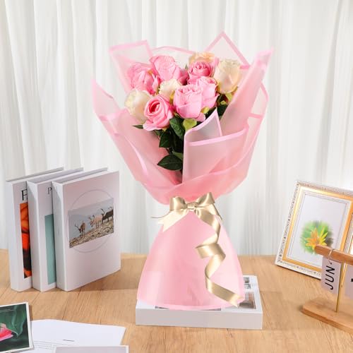 Ctosree 240Sheets Flower Wrapping Paper,Waterproof Korean Bouquet Wrap 23in - color: Pastel Pink