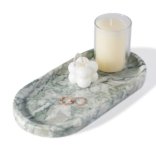 Koville Marble Bathroom Tray for Countertop, Vanity Tray Stone Trays for Decor, Natural Marble Decorative Tray for Dresser Organizer, Storage Trays for Perfume, Jewelry, Cosmetics(Retro Light Green) - color: Light Green