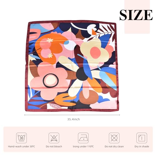 35 Inches Silk Head Scarf-Satin Hair Scarves Silk Bandana Scarf Headscarf for Women's Fashion Scarves - color: Colorful Sunflower - Wine Red