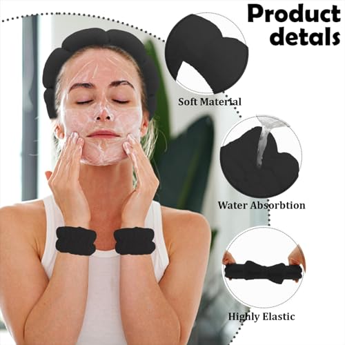 Black Skincare Bubble headband and wristband set for Face Washing - color: Black