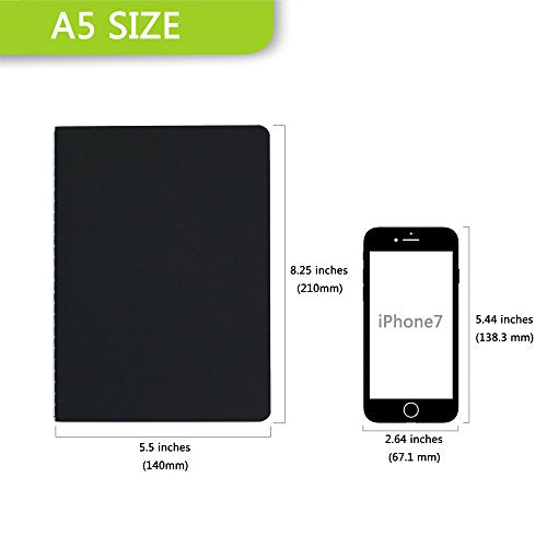 TWONE 6 Pack Notebooks Journal - 60 Lined Page/30 Sheets, Premium Thick Paper Soft Cover Journal for Travel, Office, Work, Office, Home, School, Business Writing, 5.5” x 8.25” (Black) - style: Ruled