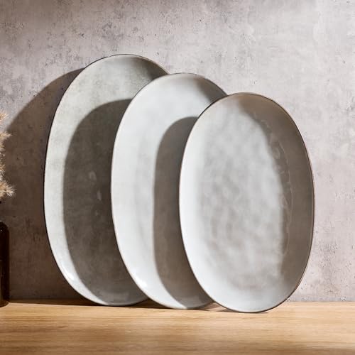 famiware Serving Platters Set of 3 Sizes - Oval, Grey - color: Gray