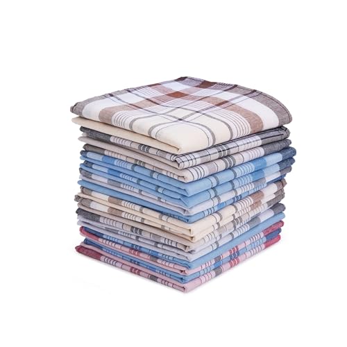 16 Pcs Mens Handkerchiefs, Neat Stitching Cotton Handkerchiefs for Men with Picked Color & Pattern, Absorbent & Breathable, 16 Inch