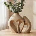 Ceramic Flower Vases Home Decor Heart Shaped Vase Set of 2 - color: Brown