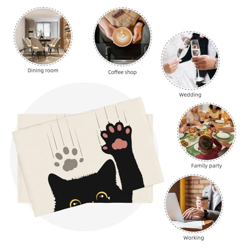 Cut Black Cats Farmhouse Print Placemats Set of 6 12x18 Inch - color: Black and White, size: Set of 6