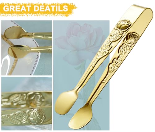 HINMAY 6PCS Mini Serving Tongs 5" Small Rose Appetizer Tongs (Gold) - size: 5-Inch