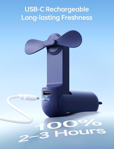 JISULIFE 3 IN 1 Portable Fan with Power Bank & Flashlight Featured - color: Blue