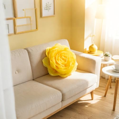 JWH 3D Flower Throw Pillow Covers with Insert, 14 Inch, Bright Yellow - color: Yellow, size: 14" x 14" (Pack of 1)