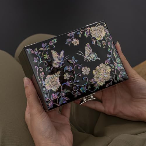 February Mountain Elegant Mother of Pearl Jewelry Organizer Box with Mirror Lid - Gifts for women birthday unique Anniversary Christams and Special Occasions (Butterfly Garden) - style: Butterfly Garden