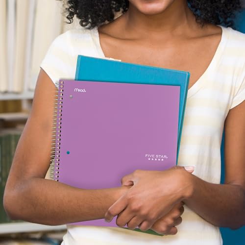 Five Star Spiral Notebook + Study App, 5 Subject, College Ruled Paper, 8-1/2" x 11", 200 Sheets, Fights Ink Bleed, Water Resistant Cover, Amethyst Purple (38748)(Pack of 3) - color: Purple, size: 1 Count (Pack of 3)