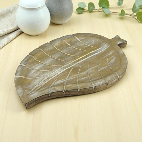 Serving Bowl for Home, Kitchen, Fruits, Salads, Chips, Dip/Multipurpose/Hand Made/Natural Mango Wood/Natural Wood (Golden Leaf) - style: Golden Leaf