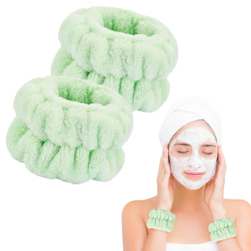Dorbetar 2 Pcs Wrist Bands for Washing Face, Microfiber Wrist Towels for Washing Face, Spa Wristbands for Washing Face, Face Wash Wristbands, Arm Bands for Washing Face for Woman and Children - color: A-Green, size: 2 Count (Pack of 1)