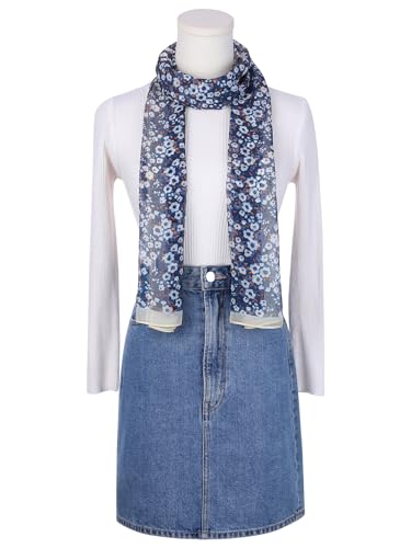 Women's Gypsophila Floral Scarf, Retro Lightweight Silky Sunscreen Head Wrap Neck Scarves for Summer - color: Dark Blue