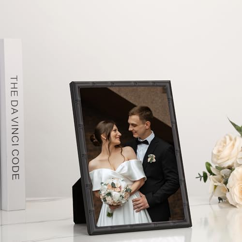 YiPinYin Black 5x7'' Bamboo Detail Design Metal Picture Frame 2pack,Elegant Metal Photo Frames 7x5'' With Real Glass and Soft Touch Velvet & Backing for Desktop and Wall Décor - color: Black, size: 5x7Inch 2PK