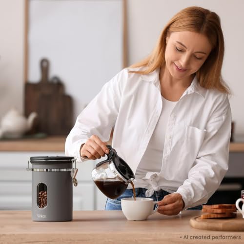 Veken Coffee Canister with Window, Airtight Stainless Steel Container, 22OZ - color: Grey, size: 22 oz