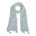 Hadley Wren Womens Lightweight Floral Scarf with Tassels - color: White